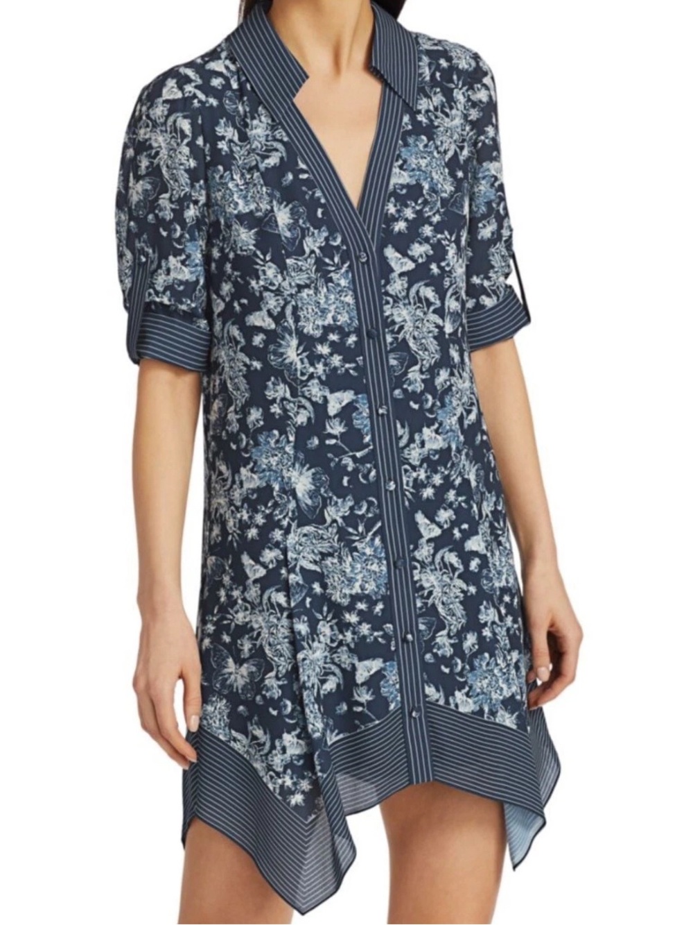 ALICE + OLIVIA Connor Roll Sleeve Handkerchief Lola Fields Shirtdress Size L